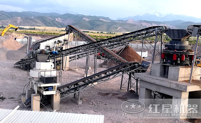 吉爾吉斯坦石子碎沙機用戶施工現場生產線--核心設備vsi制砂機